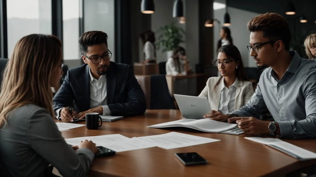 Four employees discussing what is rfp management